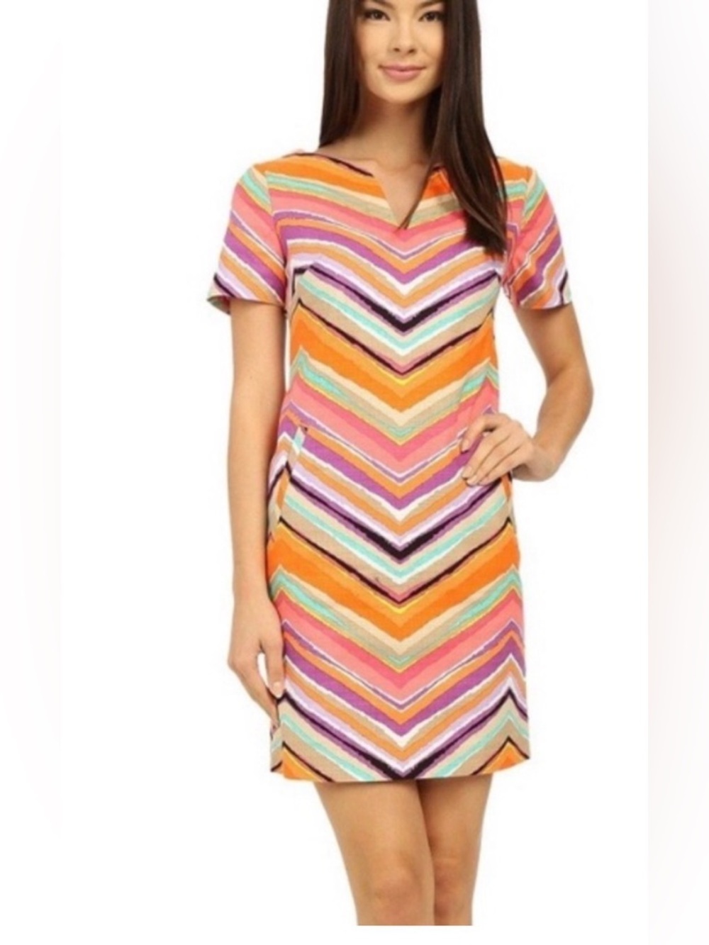Trina Turk Chevron Mini Dress in Orange, Pink, Mint & Purple